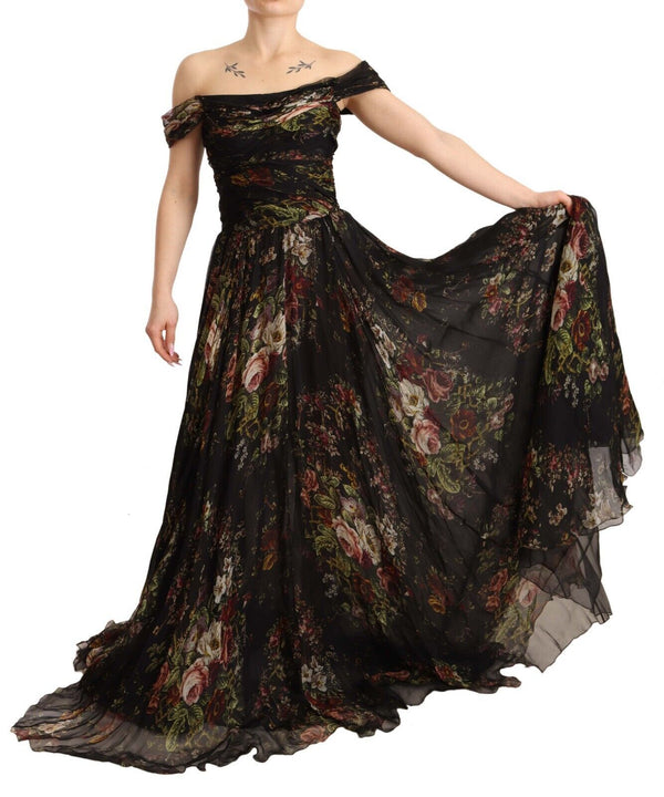 Floral Silk Off-Shoulder Long Dress Dolce & Gabbana