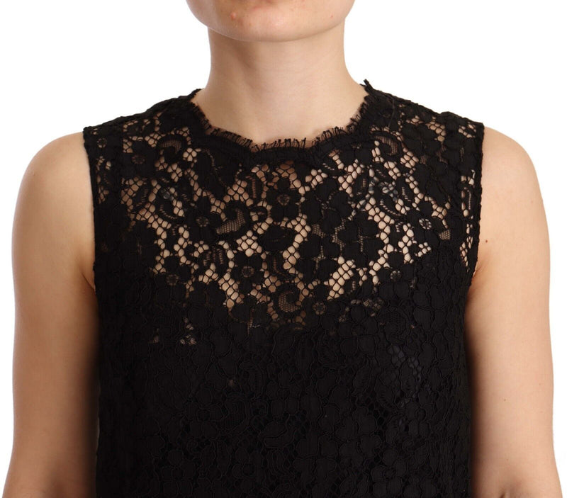 Elegant Floral Lace Sheath Dress in Black Dolce & Gabbana