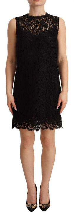 Elegant Floral Lace Sheath Dress in Black Dolce & Gabbana