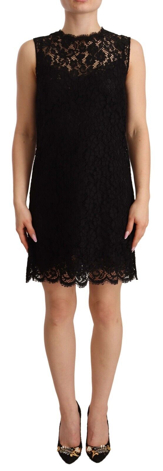 Elegant Floral Lace Sheath Dress in Black Dolce & Gabbana