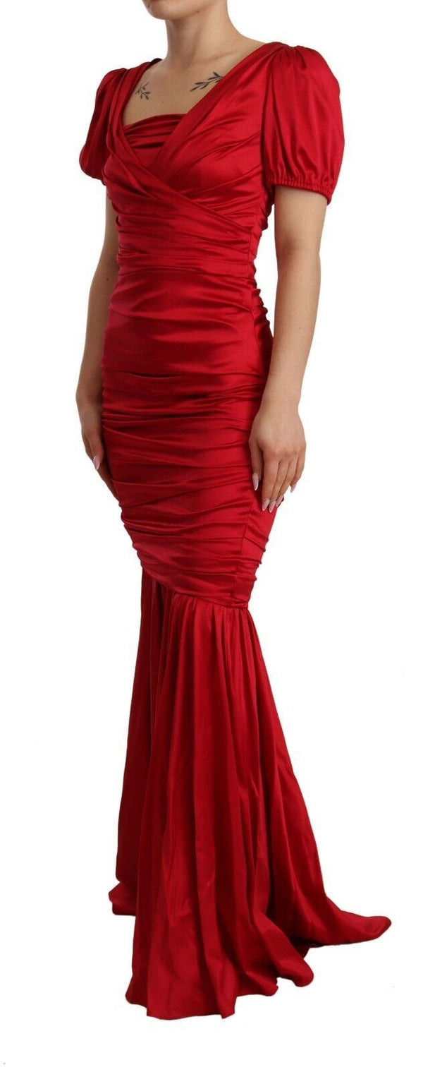 Elegant Red Silk Stretch Mermaid Dress Dolce & Gabbana