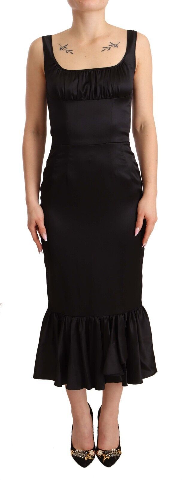 Elegant Black Silk Midi Sheath Dress Dolce & Gabbana