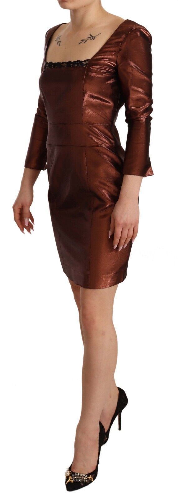 Elegant Bronze Sheath Mini Dress with Square Neck GF Ferre