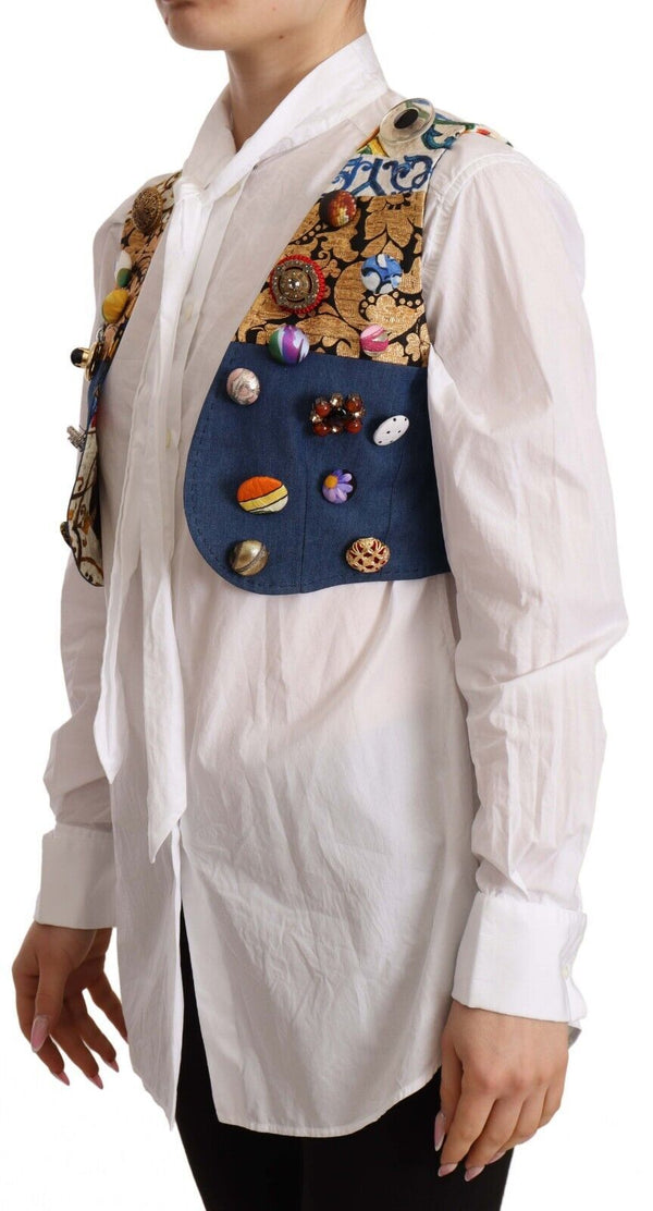 Multicolor Cropped Vest Top with Button Accents Dolce & Gabbana