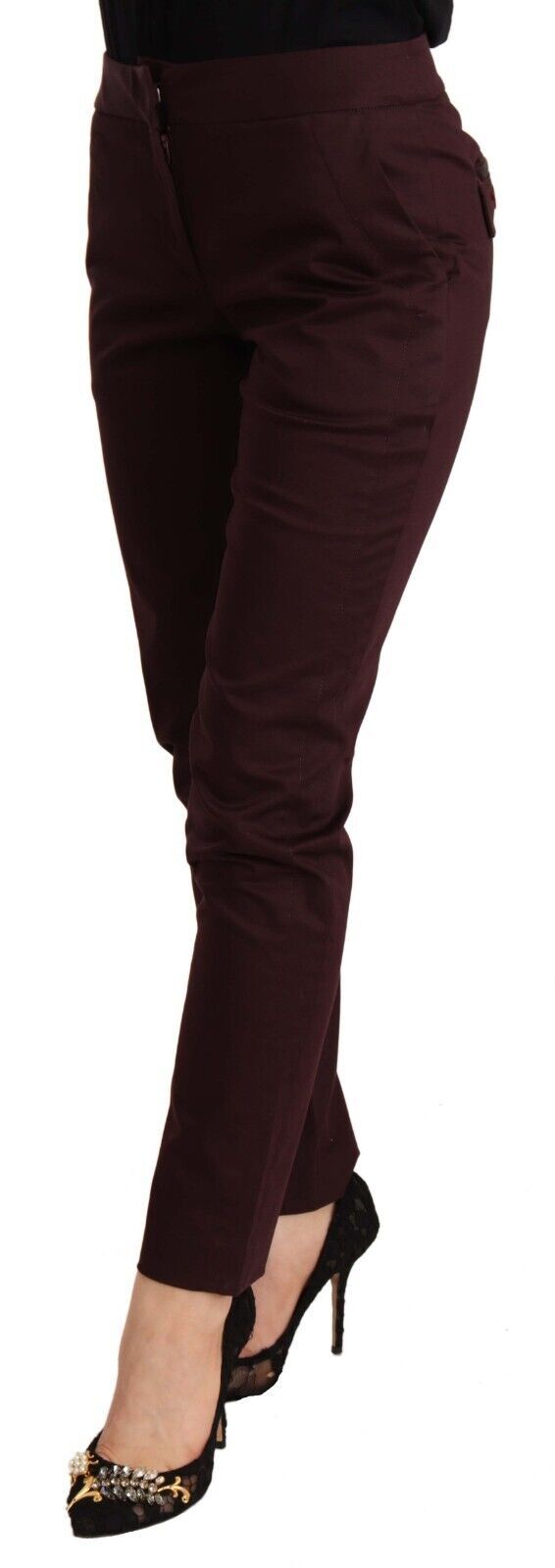 Maroon Slim Fit Skinny Pants with Zipper Detail Just Cavalli