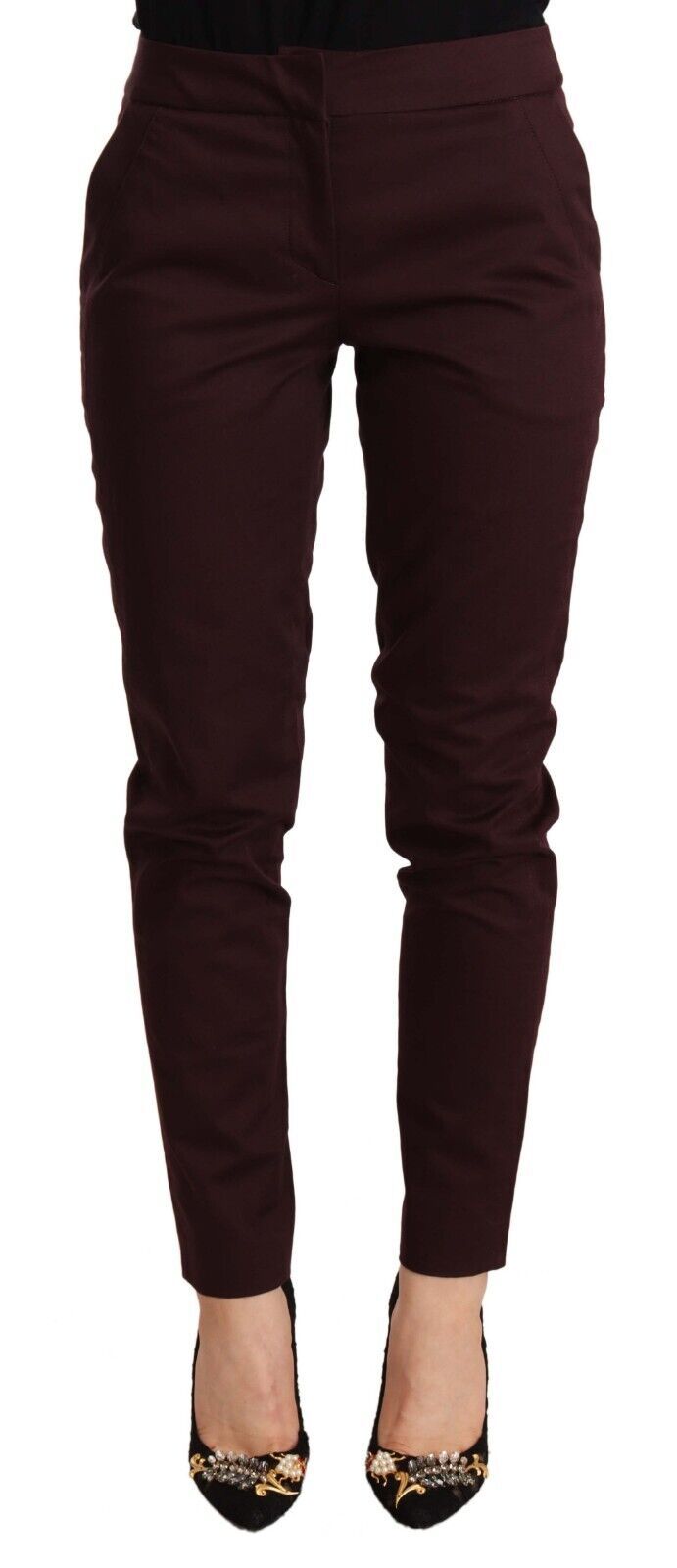 Maroon Slim Fit Skinny Pants with Zipper Detail Just Cavalli