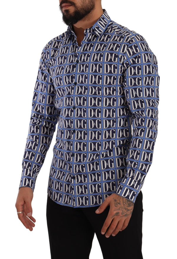 Slim Fit Blue Logo Cotton Shirt Dolce & Gabbana