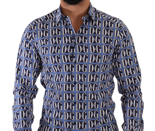 Slim Fit Blue Logo Cotton Shirt Dolce & Gabbana