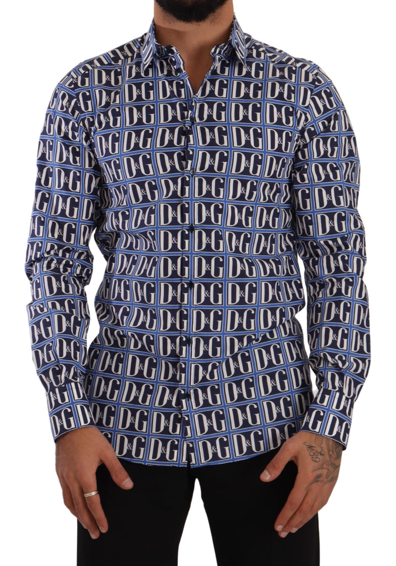 Slim Fit Blue Logo Cotton Shirt Dolce & Gabbana