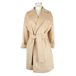 Elegant Beige Wool Coat with Waist Belt Made in Italy