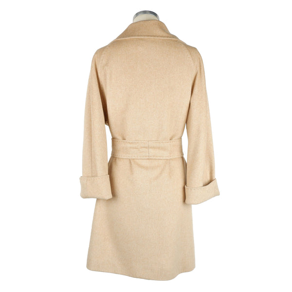 Elegant Beige Wool Coat with Waist Belt Made in Italy