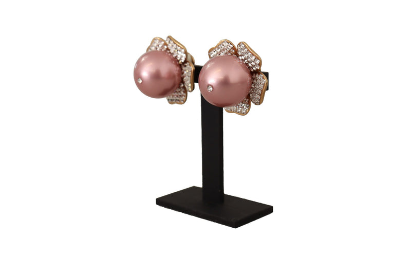 Elegant Floral Crystal Pearl Clip-On Earrings Dolce & Gabbana