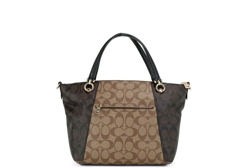 Kacey Khaki Brown Blocked Signature Canvas Top Zip Satchel Handbag COACH