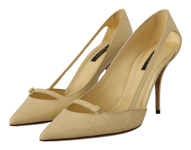 Chic Pointed Toe Leather Pumps in Sunshine Yellow Dolce & Gabbana