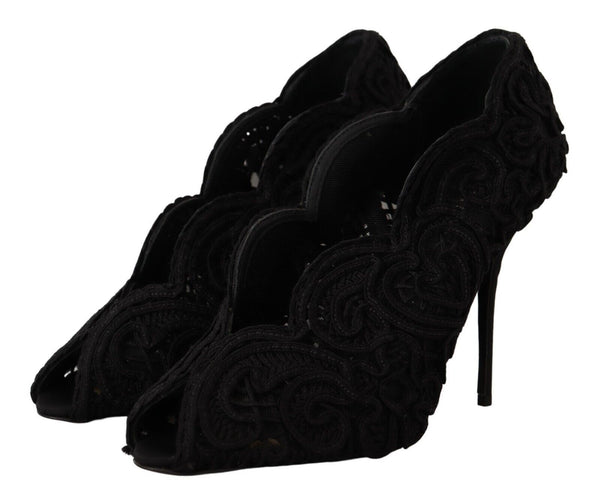 Elegant Black Lace Stiletto Heels Dolce & Gabbana