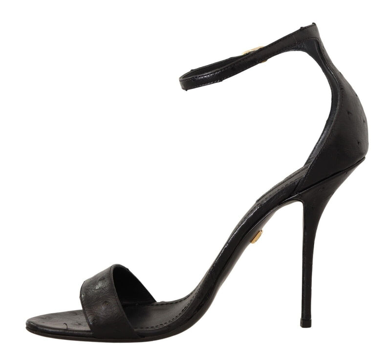 Elegant Ostrich Leather Ankle Strap Heels Dolce & Gabbana