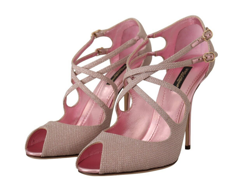 Pink Glitter Peep Toe High Heels Sandals Dolce & Gabbana