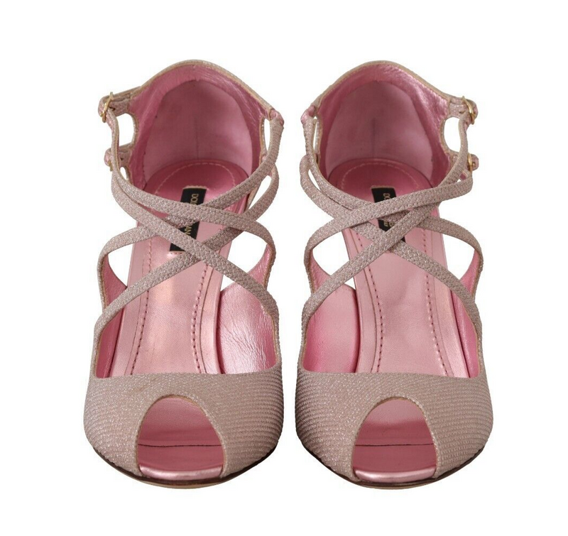 Pink Glitter Peep Toe High Heels Sandals Dolce & Gabbana