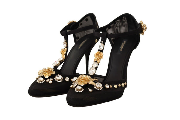 Elegant Crystal-Embellished Mesh T-Strap Pumps Dolce & Gabbana