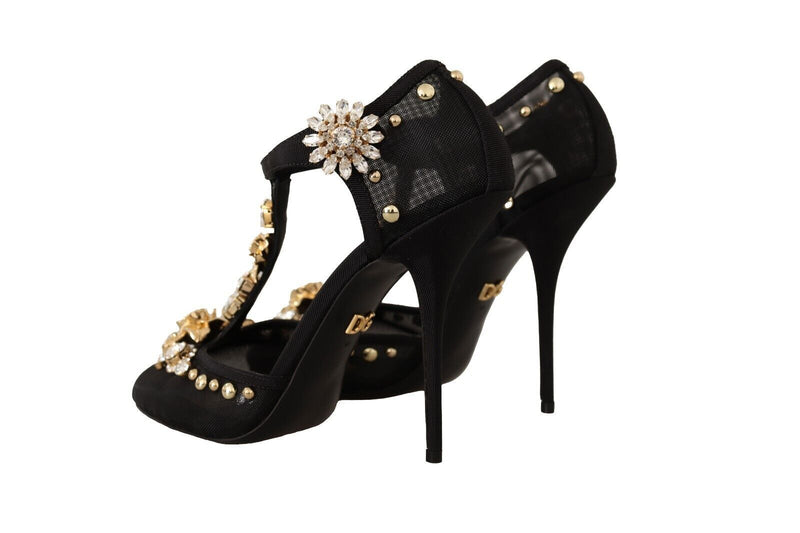 Elegant Crystal-Embellished Mesh T-Strap Pumps Dolce & Gabbana