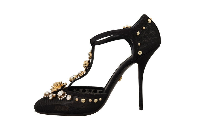 Elegant Crystal-Embellished Mesh T-Strap Pumps Dolce & Gabbana