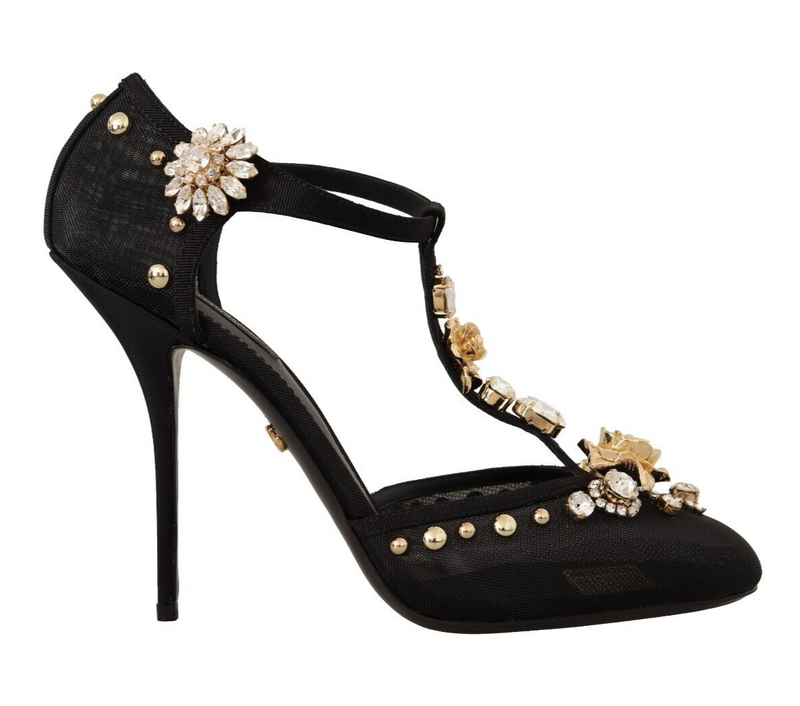 Elegant Crystal-Embellished Mesh T-Strap Pumps Dolce & Gabbana