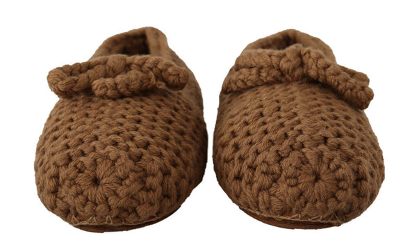 Elegant Wool Knit Ballerina Flats in Brown Dolce & Gabbana