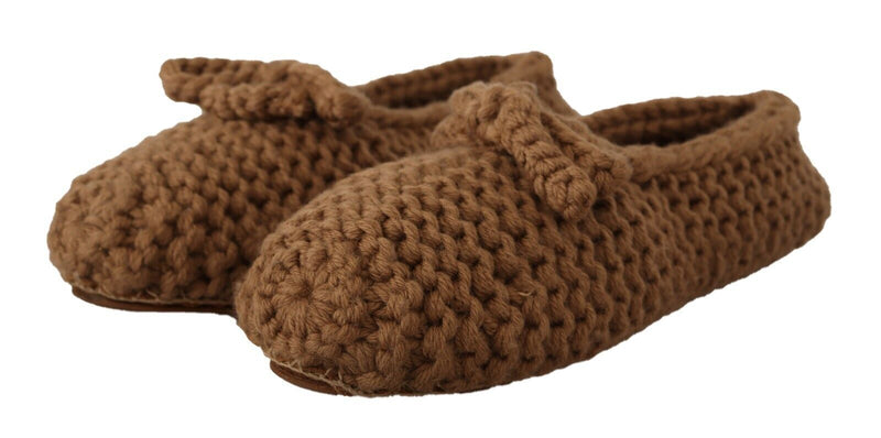 Elegant Wool Knit Ballerina Flats in Brown Dolce & Gabbana