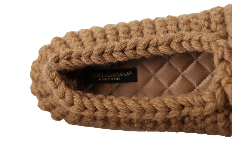 Elegant Wool Knit Ballerina Flats in Brown Dolce & Gabbana