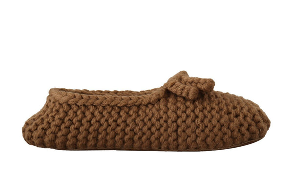 Elegant Wool Knit Ballerina Flats in Brown Dolce & Gabbana