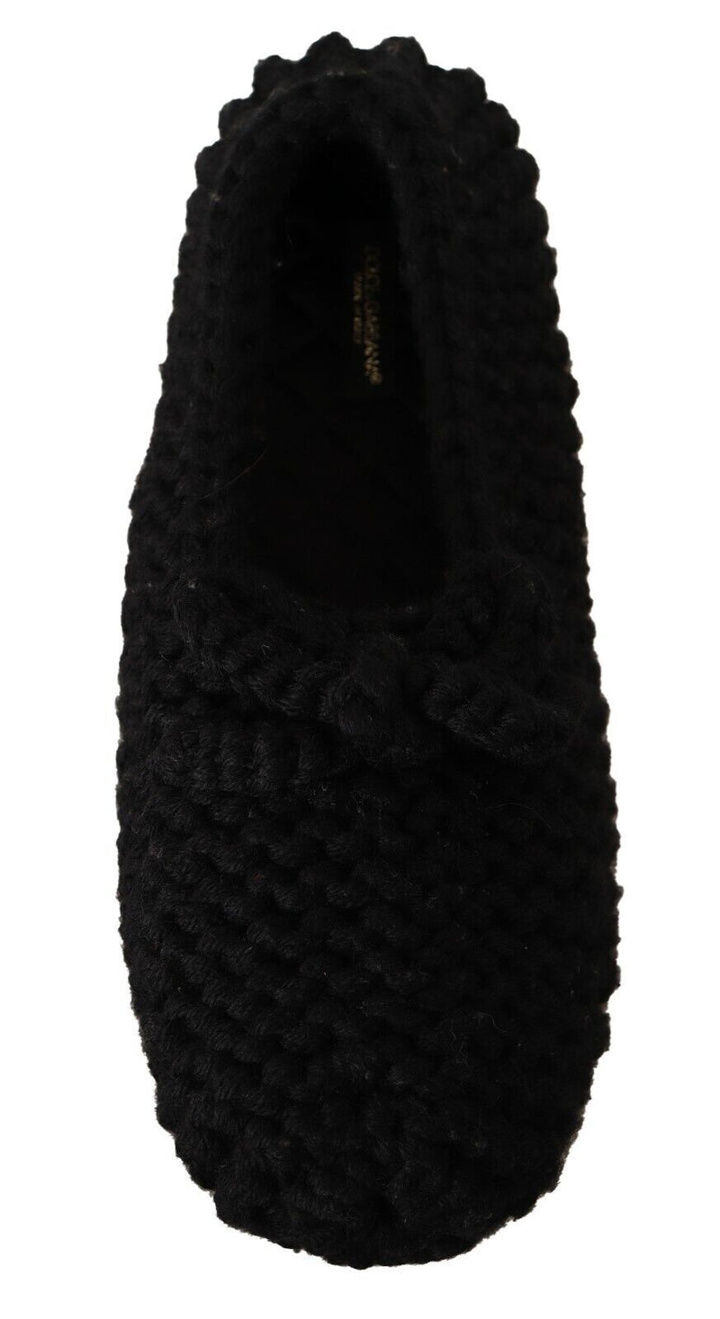 Elegant Black Wool Knit Ballet Flats Dolce & Gabbana