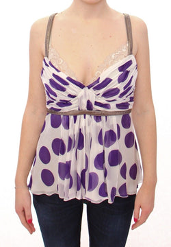 Elegant Polka Dotted Silk Blouse with Leather Detailing Dolce & Gabbana