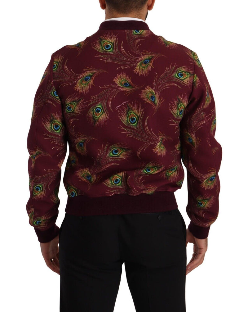 Radiant Red Peacock Print Bomber Jacket Dolce & Gabbana