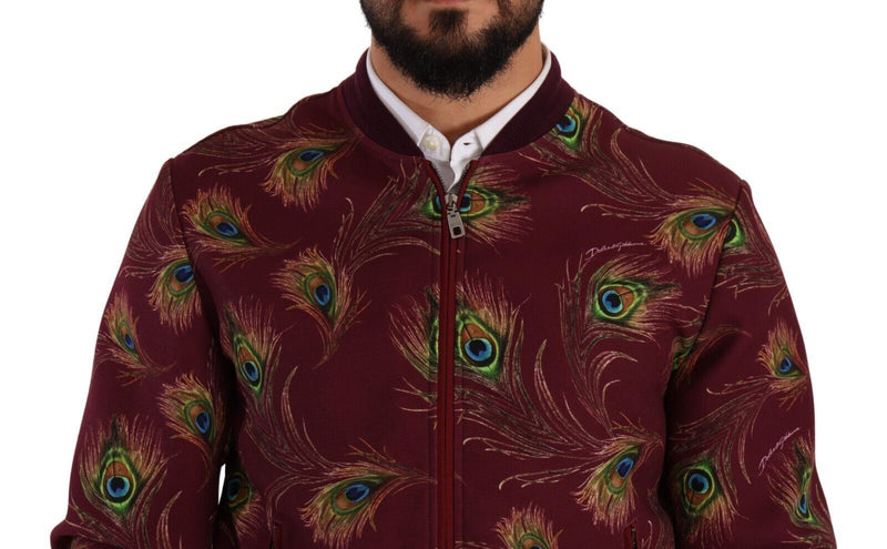 Radiant Red Peacock Print Bomber Jacket Dolce & Gabbana