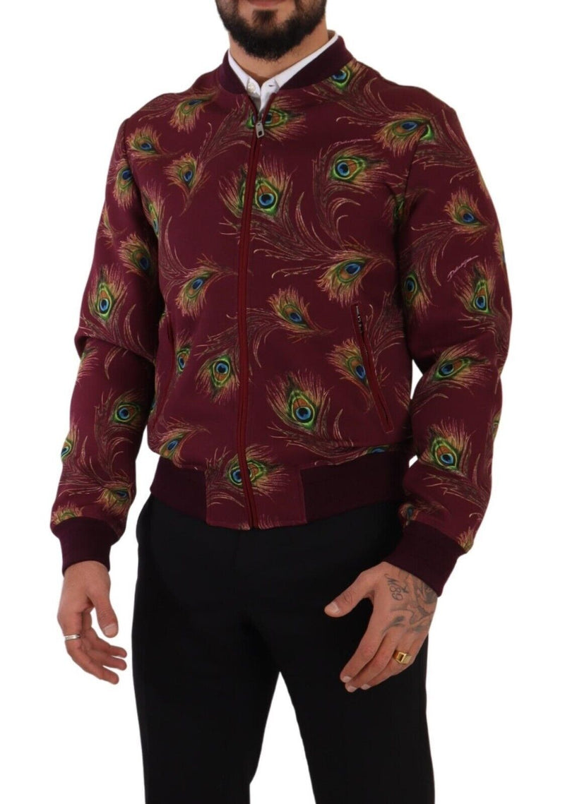 Radiant Red Peacock Print Bomber Jacket Dolce & Gabbana