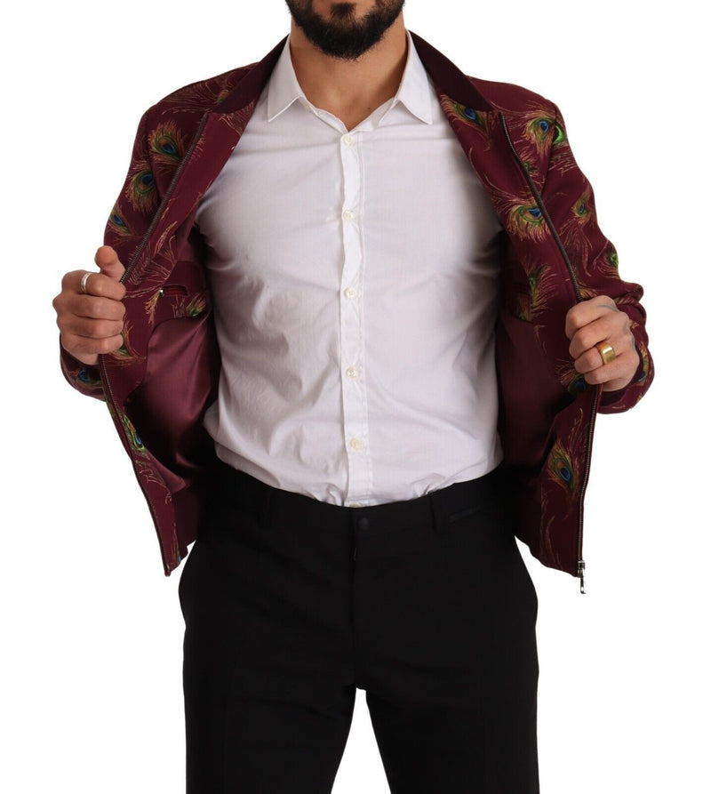 Radiant Red Peacock Print Bomber Jacket Dolce & Gabbana