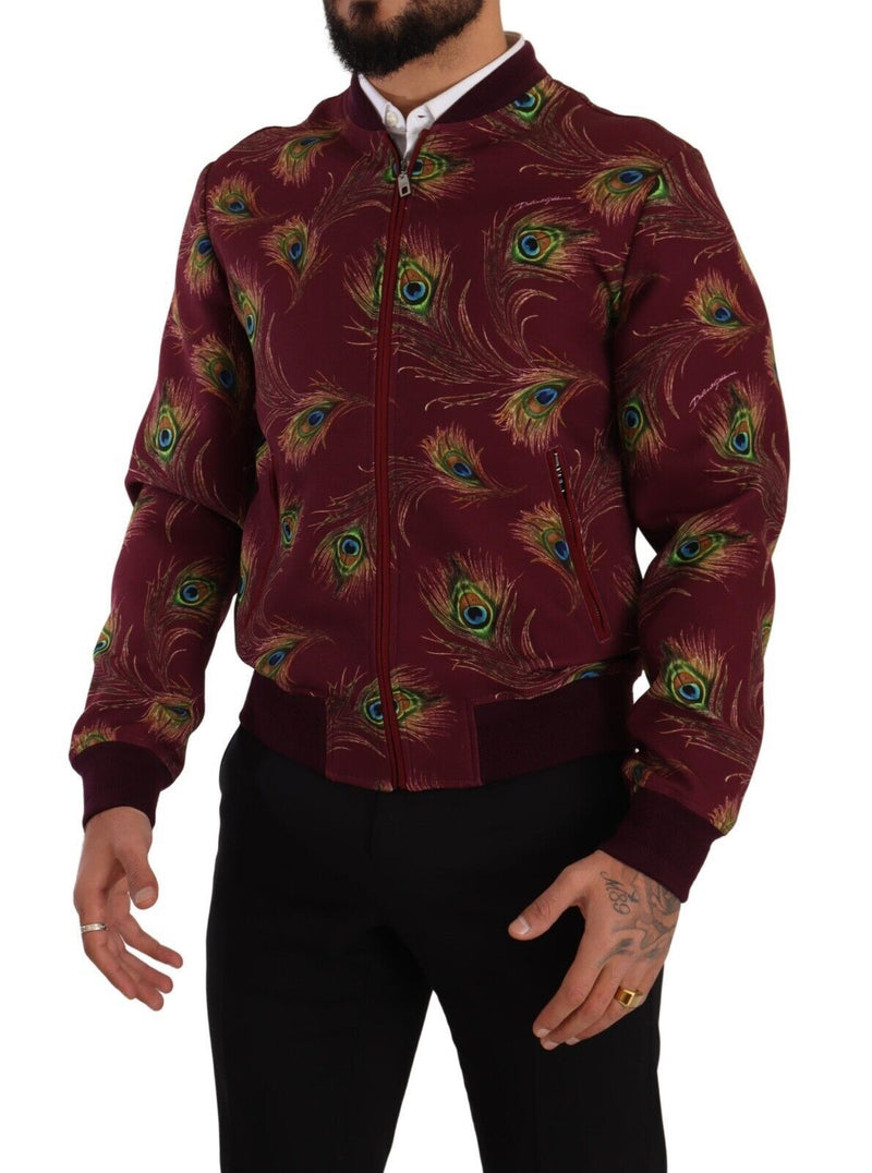 Radiant Red Peacock Print Bomber Jacket Dolce & Gabbana