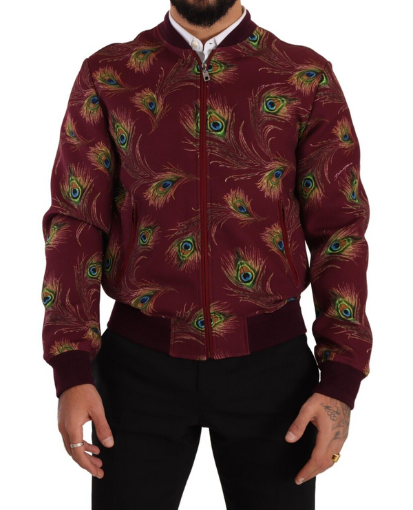 Radiant Red Peacock Print Bomber Jacket Dolce & Gabbana