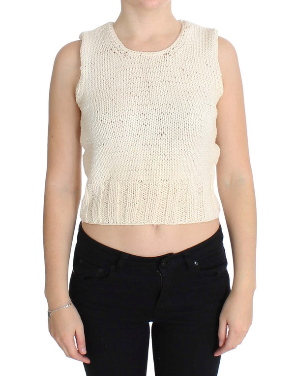 Beige Sleeveless Cotton Blend Vest Sweater PINK MEMORIES