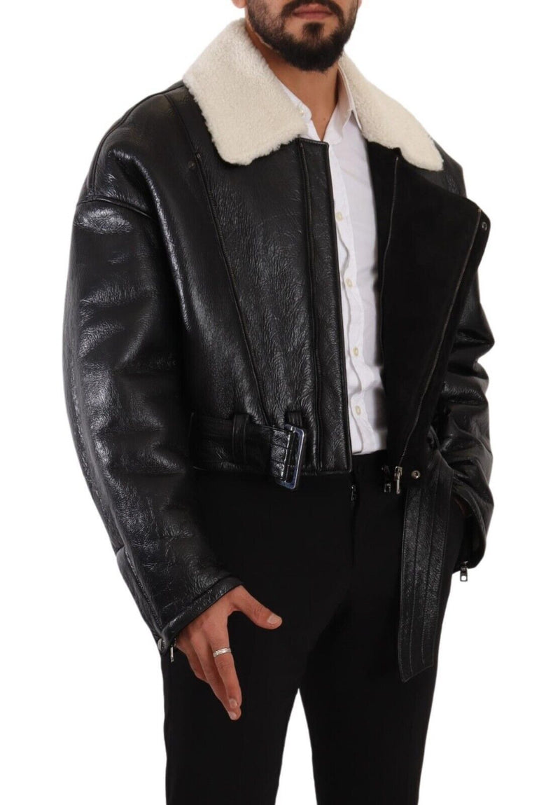 Elegant Shearling Biker Jacket Dolce & Gabbana