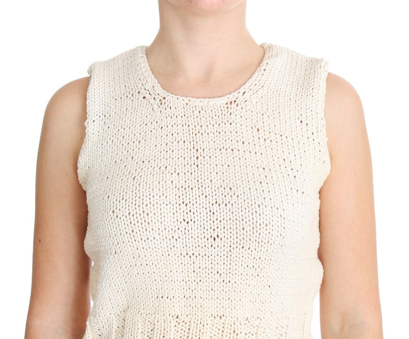 Beige Sleeveless Cotton Blend Vest Sweater PINK MEMORIES