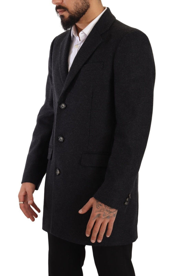 Elegant Dark Grey Woolen Overcoat Dolce & Gabbana