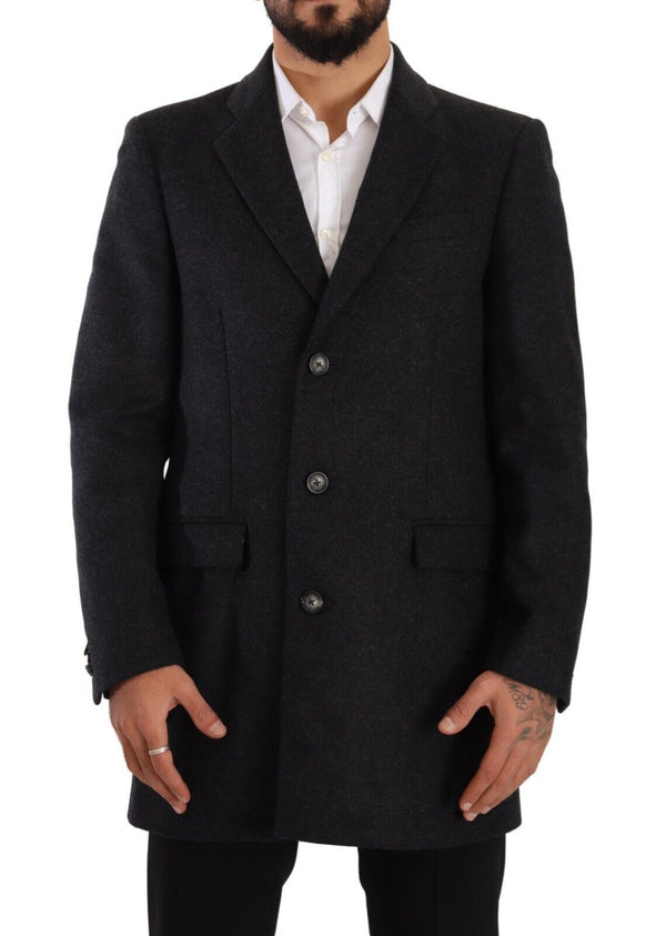 Elegant Dark Grey Woolen Overcoat Dolce & Gabbana