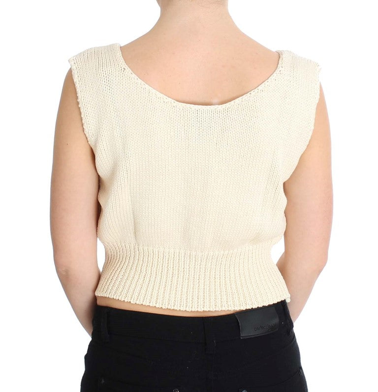 Beige Sleeveless Knit Vest Sweater PINK MEMORIES