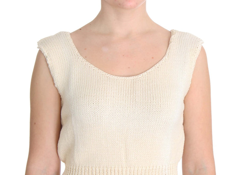 Beige Sleeveless Knit Vest Sweater PINK MEMORIES