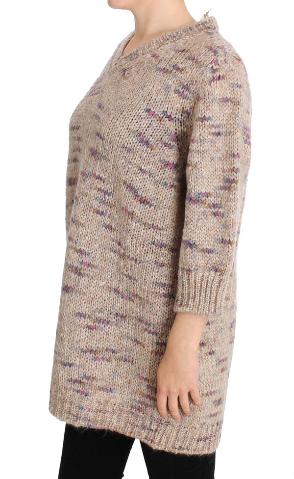 Beige Oversized V-Neck Knitted Sweater PINK MEMORIES