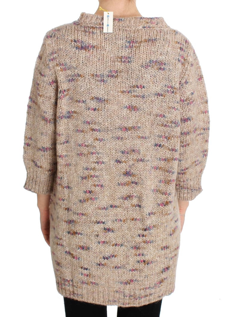 Beige Oversized V-Neck Knitted Sweater PINK MEMORIES