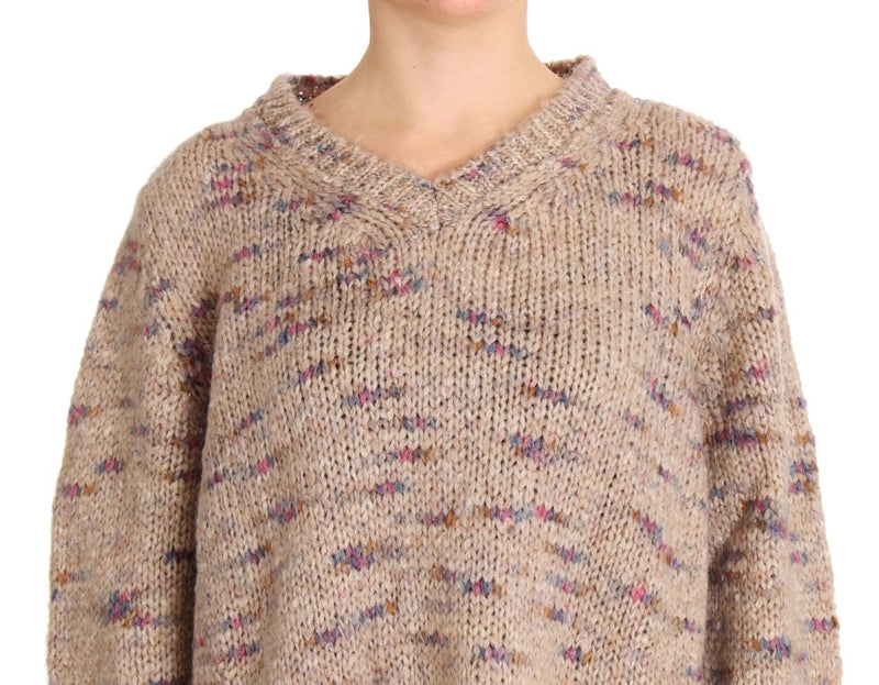 Beige Oversized V-Neck Knitted Sweater PINK MEMORIES