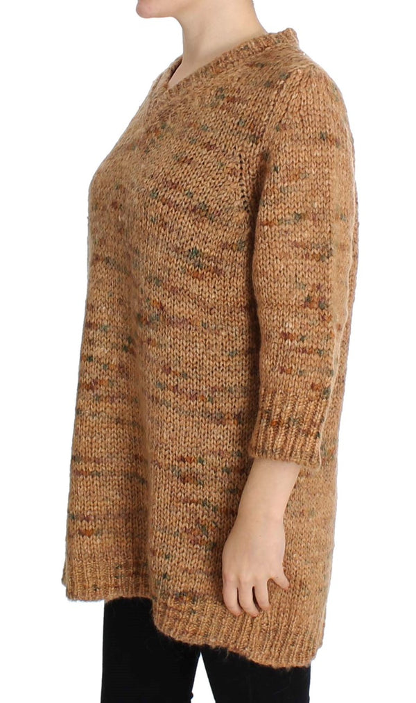 Chic Brown Oversize Knitted V-Neck Sweater PINK MEMORIES