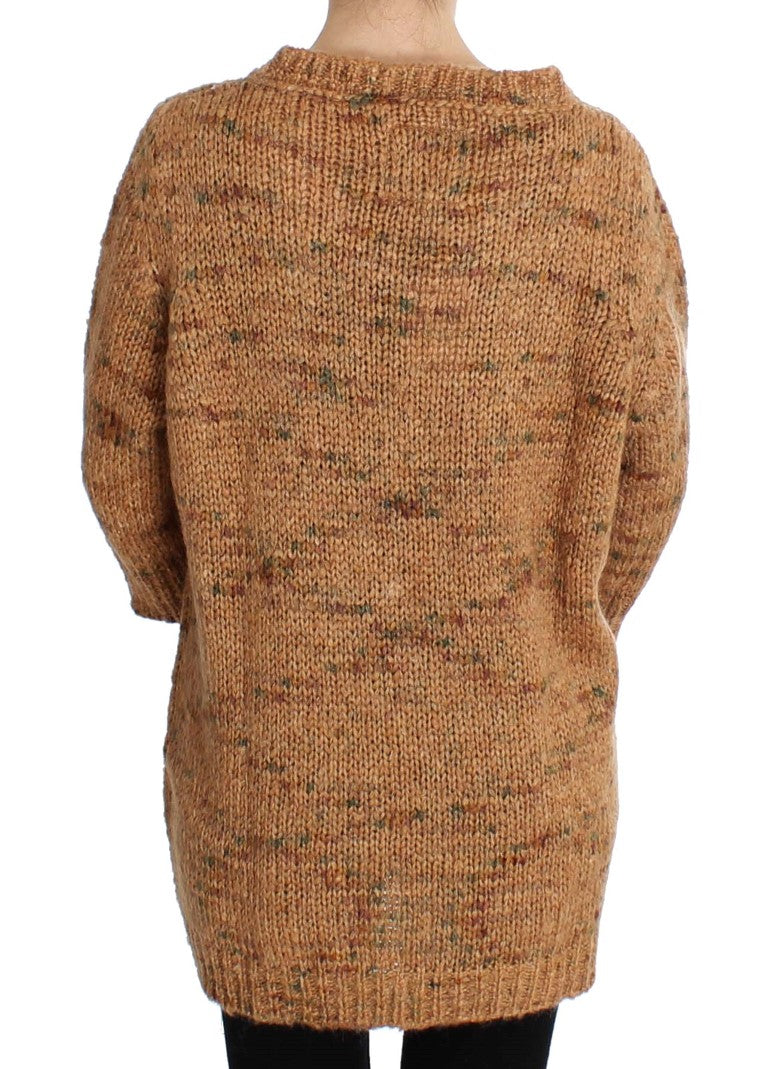 Chic Brown Oversize Knitted V-Neck Sweater PINK MEMORIES